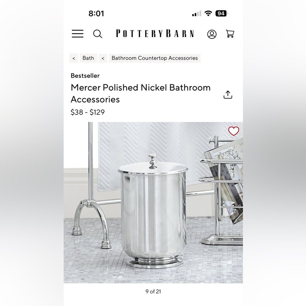 Pottery Barn Mercer Polished Nickel Bathroom Accessories